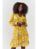 Airy dress with a mustard floral print FG637 - Online store - Boutique